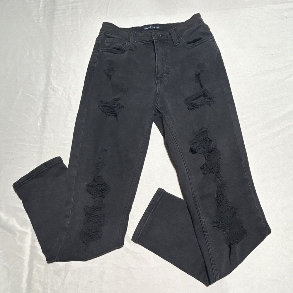 Aeropostale Womens Size 0R Black Distressed High Rise Mom Jeans Denim Pants
